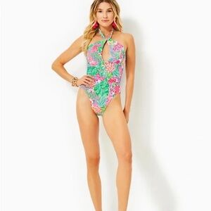 Lilly Pulitzer Ledger Halter One Piece Swimsuit Journey Of The Jungle sz 8/$158